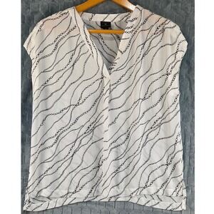 Worthington Womens XL White Black Chain Link Print V-Neck Sleeveless Blouse Top